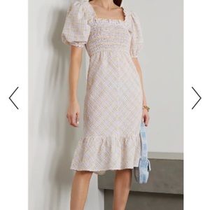 Ganni Checked Seersucker Puff Sleeve Dress